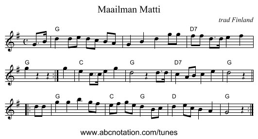 Maailman Matti - staff notation