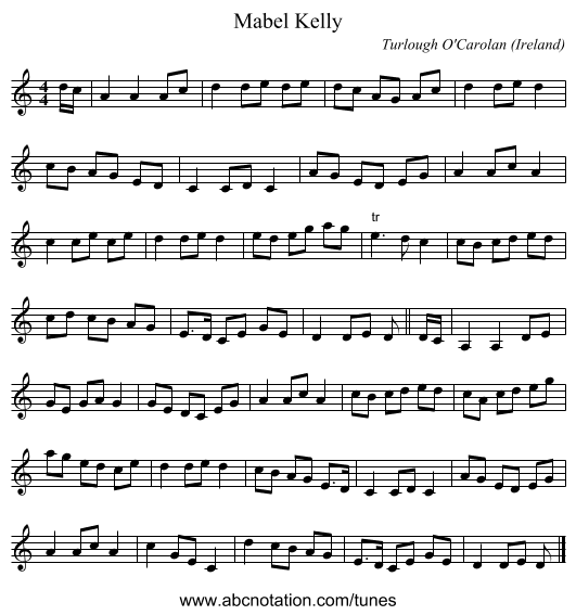 Mabel Kelly - staff notation