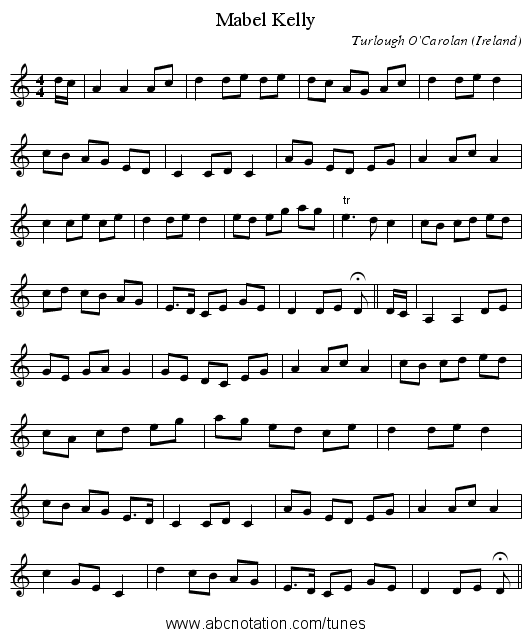 Mabel Kelly - staff notation