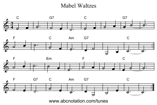 Mabel Waltzes - staff notation