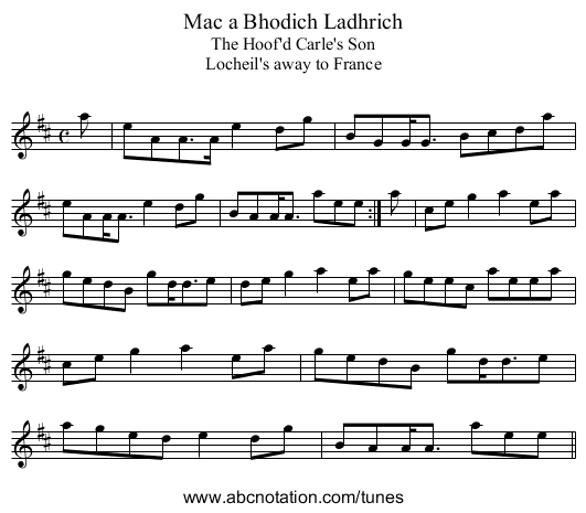 Mac a Bhodich Ladhrich - staff notation