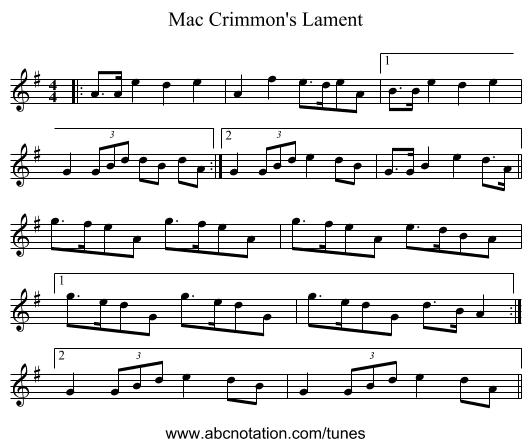Mac Crimmon's Lament - staff notation