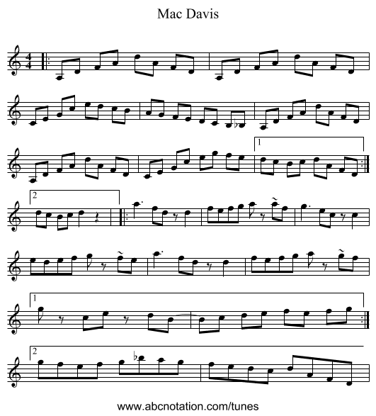 Mac Davis - staff notation
