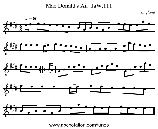 Mac Donald's Air. JaW.111 - staff notation