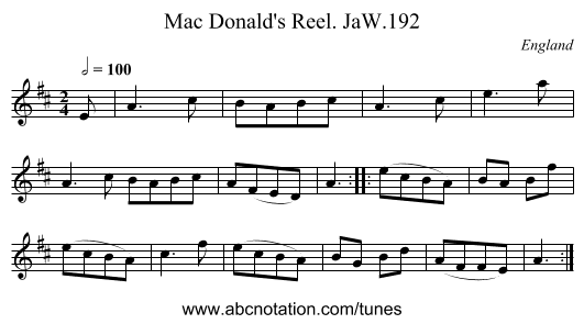 Mac Donald's Reel. JaW.192 - staff notation