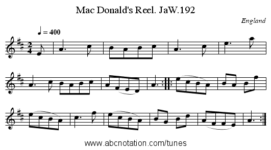 Mac Donald's Reel. JaW.192 - staff notation