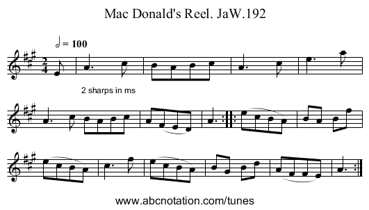 Mac Donald's Reel. JaW.192 - staff notation