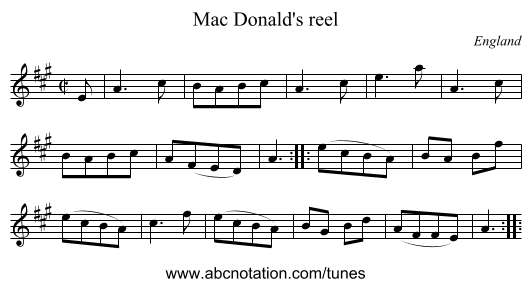 Mac Donald's reel - staff notation