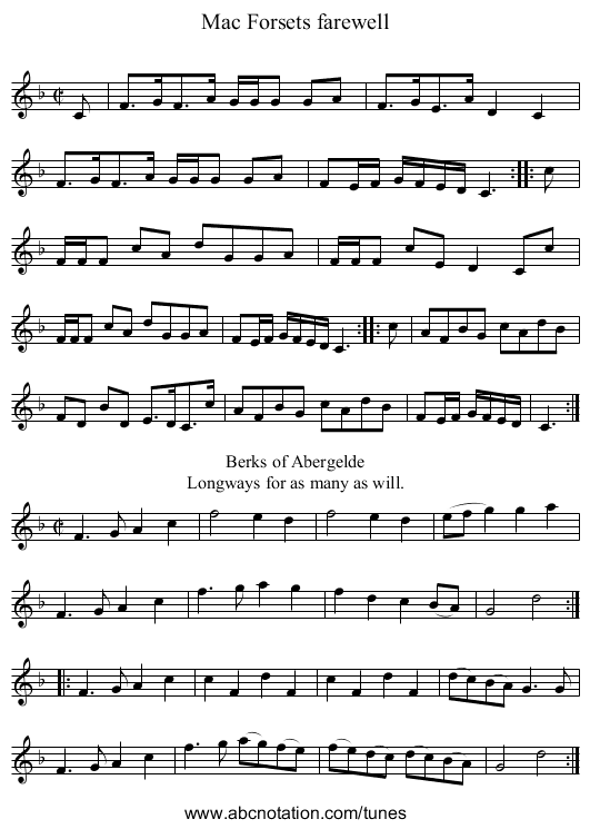 Mac Forsets farewell - staff notation