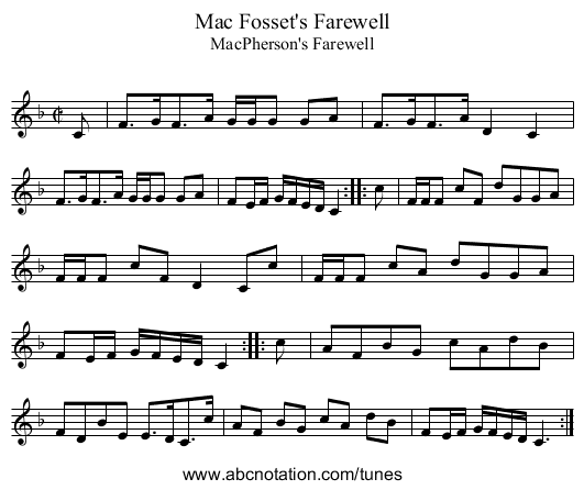 Mac Fosset's Farewell - staff notation