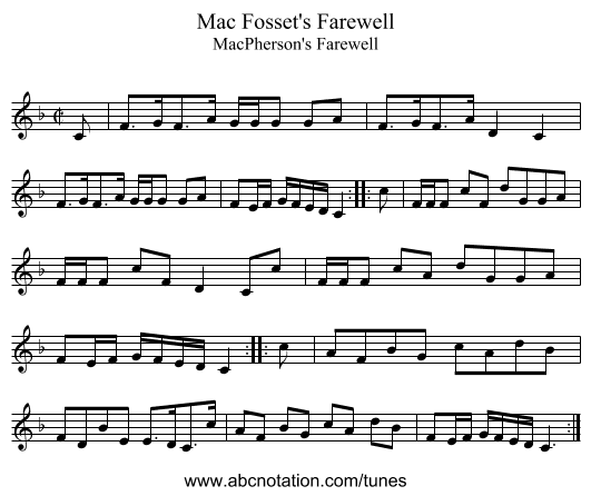 Mac Fosset's Farewell - staff notation