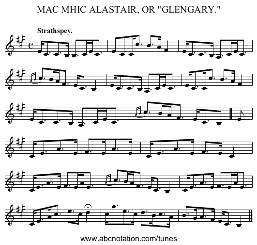 MAC MHIC ALASTAIR, OR GLENGARY. - staff notation