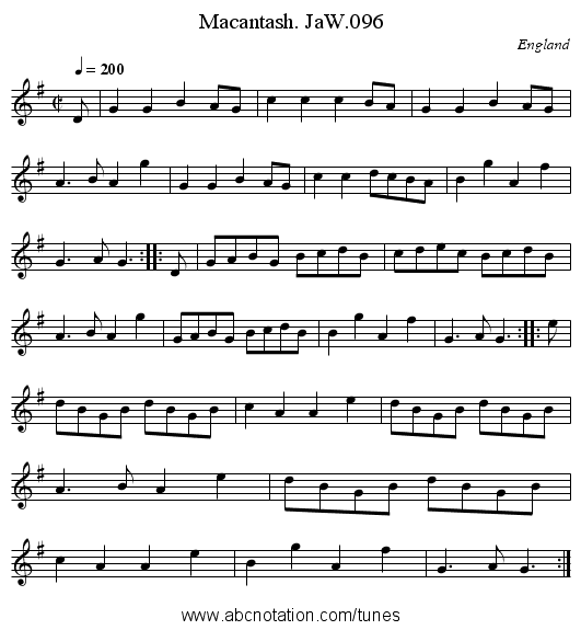 Macantash. JaW.096 - staff notation