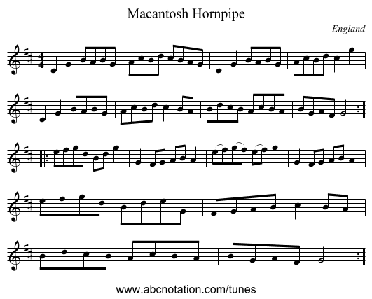 Macantosh Hornpipe - staff notation