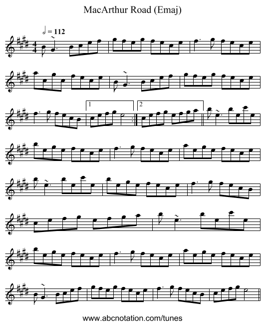 MacArthur Road (Emaj) - staff notation