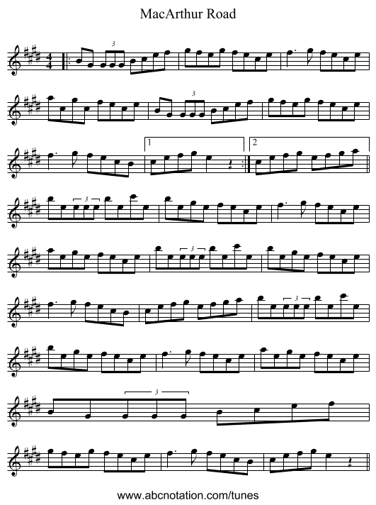 MacArthur Road - staff notation