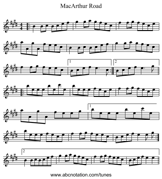 MacArthur Road - staff notation