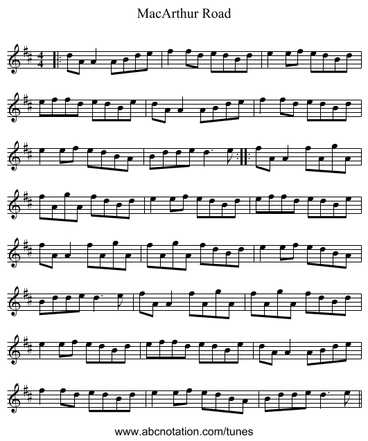 MacArthur Road - staff notation