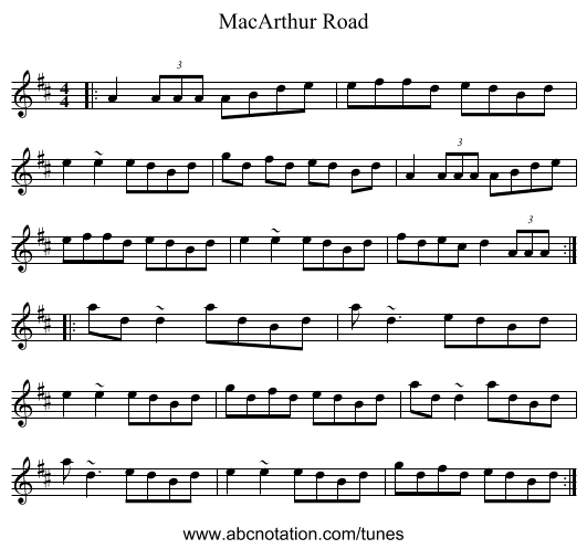 MacArthur Road - staff notation