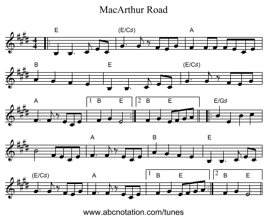 MacArthur Road - staff notation