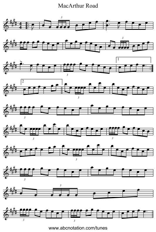 MacArthur Road - staff notation