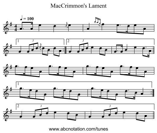 MacCrimmon's Lament - staff notation