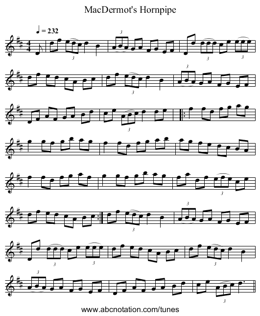 MacDermot's Hornpipe - staff notation