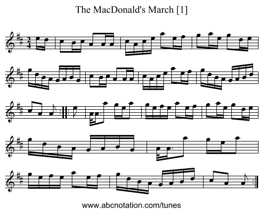 MacDonald's March [1], The - staff notation