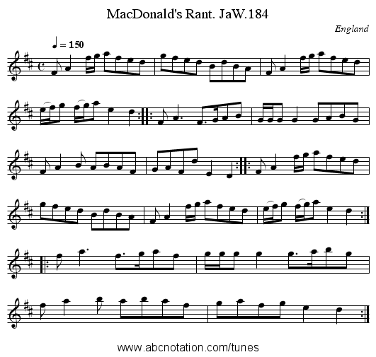 MacDonald's Rant. JaW.184 - staff notation