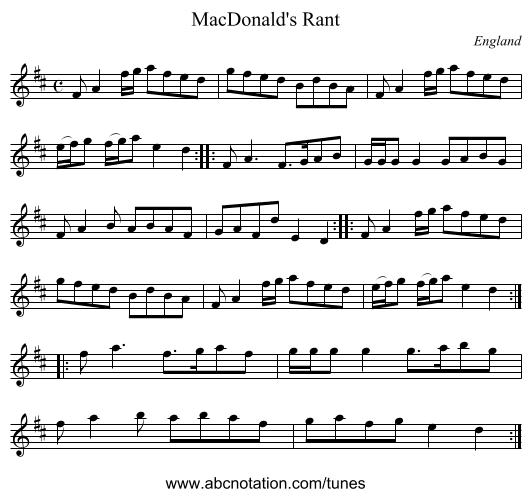 MacDonald's Rant - staff notation