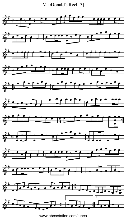 MacDonald's Reel [3] - staff notation