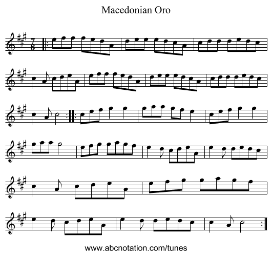 Macedonian Oro - staff notation