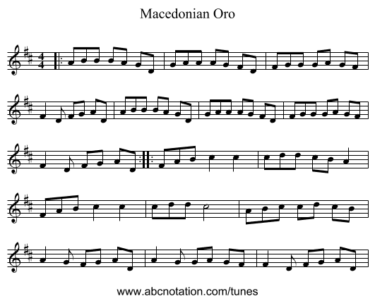 Macedonian Oro - staff notation