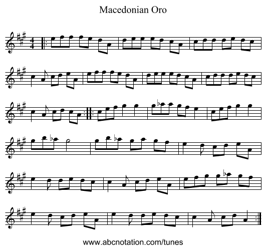 Macedonian Oro - staff notation