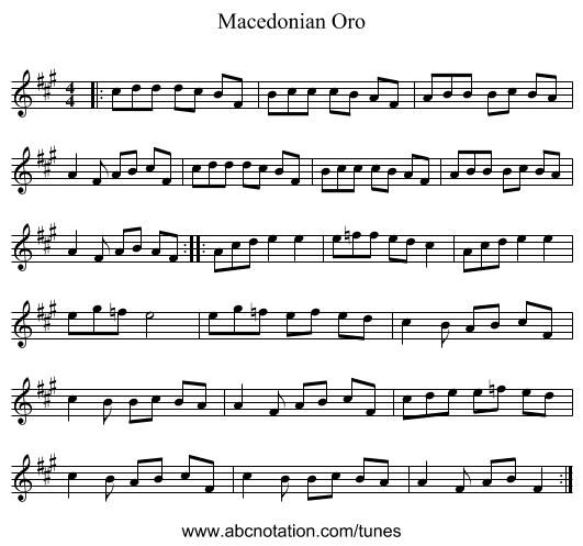 Macedonian Oro - staff notation