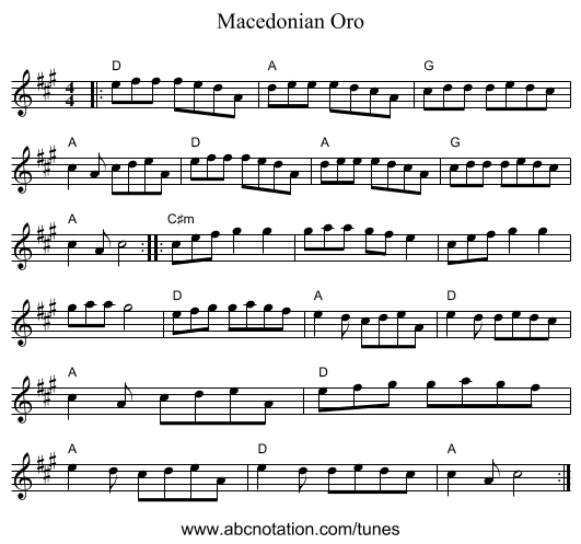 Macedonian Oro - staff notation