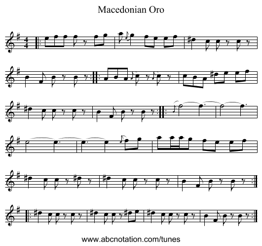 Macedonian Oro - staff notation