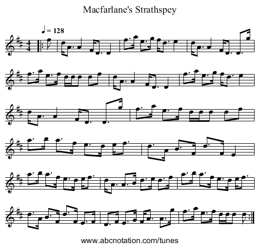 Macfarlane's Strathspey - staff notation