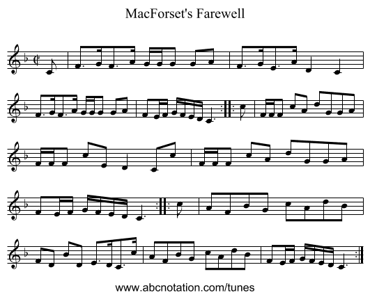 MacForset's Farewell - staff notation