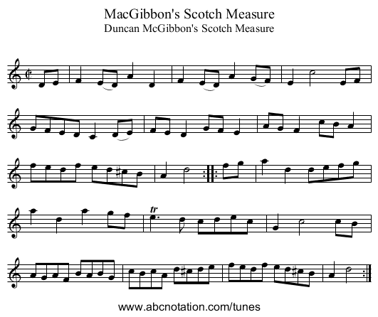 MacGibbon's Scotch Measure - staff notation