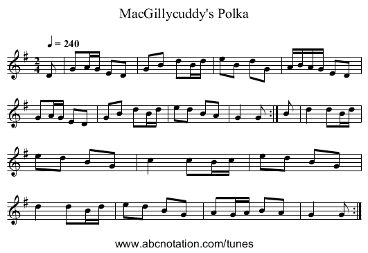 MacGillycuddy's Polka - staff notation