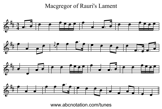 Macgregor of Rauri's Lament - staff notation