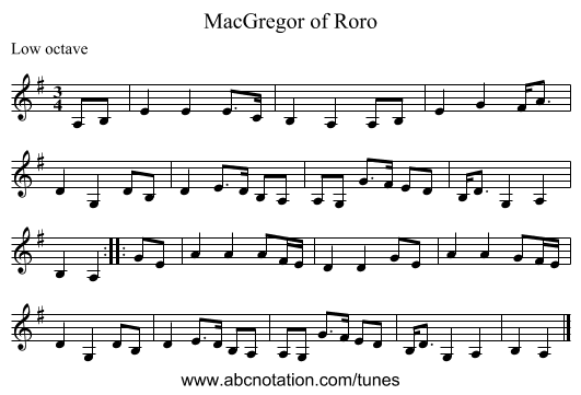 MacGregor of Roro - staff notation