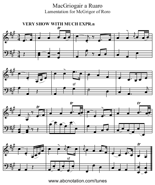MacGriogair a Ruaro - staff notation