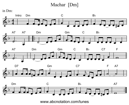 Machar  [Dm] - staff notation