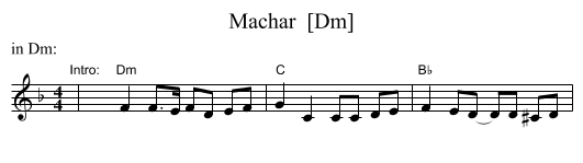 Machar  [Dm] - staff notation