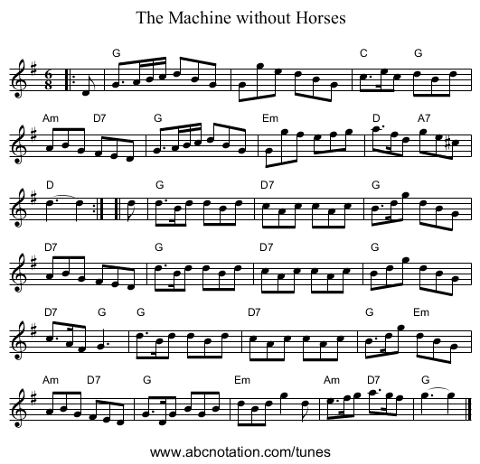 Machine without Horses, The - staff notation
