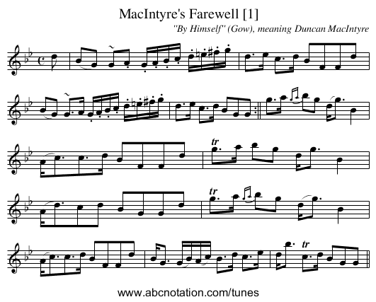 MacIntyre's Farewell [1] - staff notation