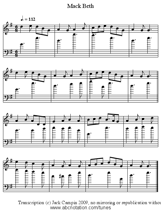 Mack Beth - staff notation