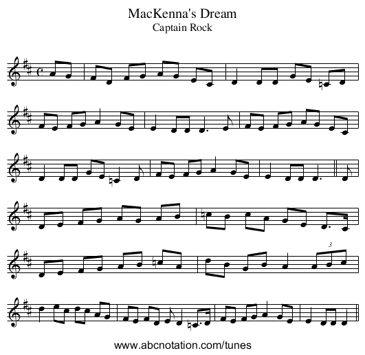 MacKenna's Dream - staff notation